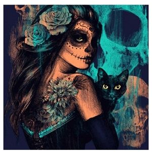 Diamond Paint Painting puzzle sugar skull cat art activity day of the dead goth